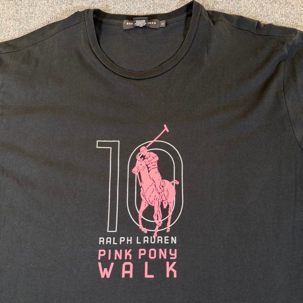Ralph Lauren Pink Pony Walk Graphic T-Shirt Black Mens XL Breast Cancer #3970